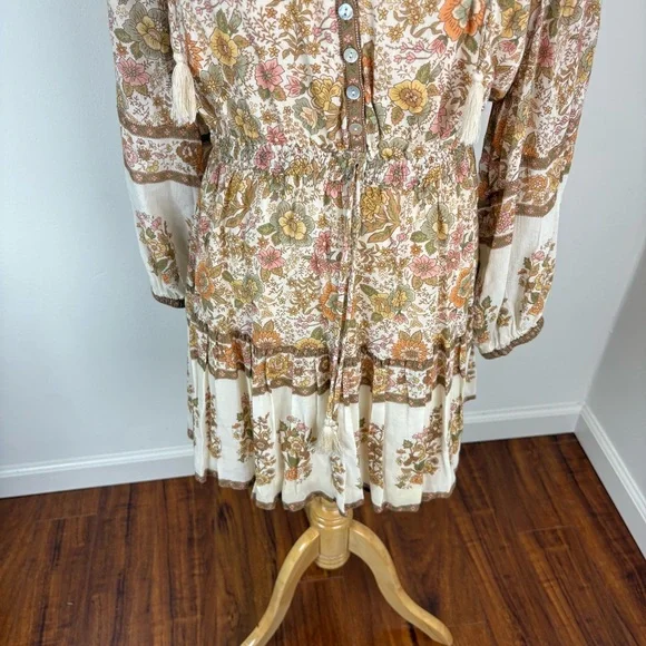 Spell Juniper Playdress Floral Boho Long Sleeve Dress Cream Size S